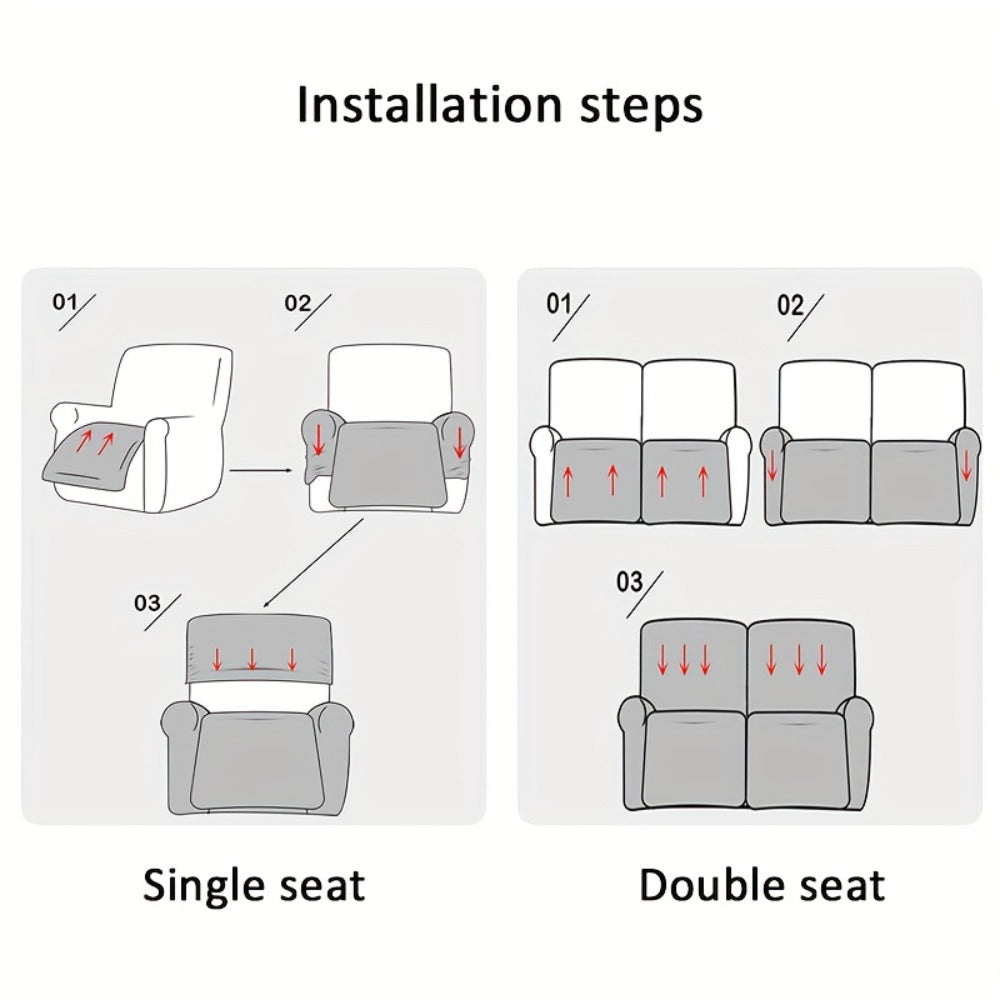 Recliner Slipcover, Four-Piece Elastic Jacquard Single-Seat Chair Cover in Six Color Options