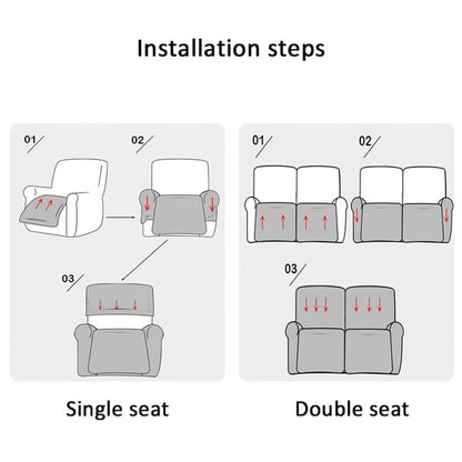 Recliner Slipcover, Four-Piece Elastic Jacquard Single-Seat Chair Cover in Six Color Options