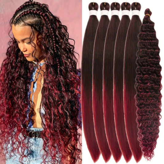 Braiding Hair Pre-Stretched 6 Packs 26 & 32 Inch Deep Curly Crochet Hair Synthetic Ombre Extensions for Box Braids Twist Braids Knotless Braids Passion Twists