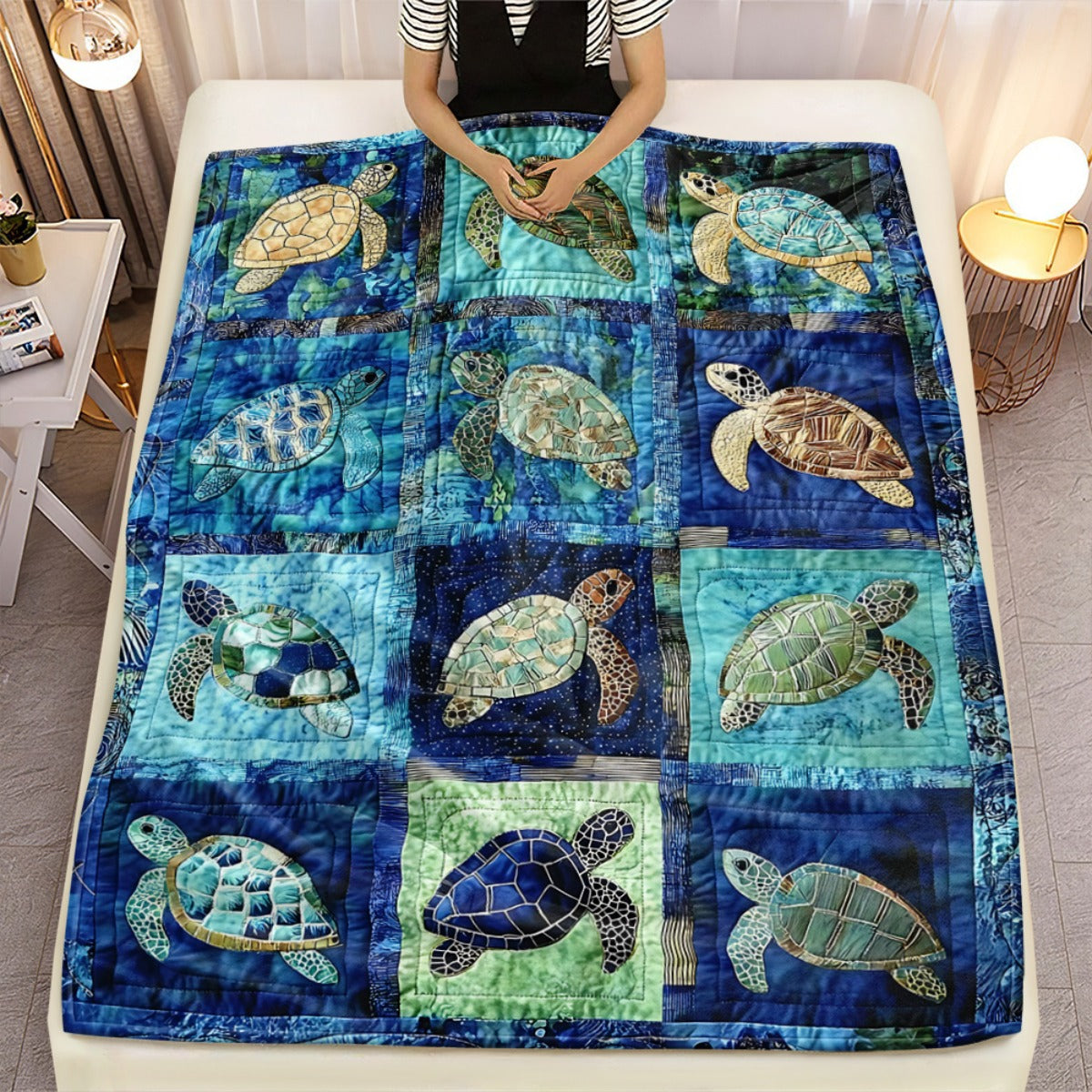 1pc Underwater Turtle Splicing Pattern Blanket-Lightweight Home Furnishings Bedding Throw for Sofa Bed Travel Camping Livingroom Office Couch Chair And Bed-Digital Printing Blanket with Soft And Warm Flannel, 2D Flat