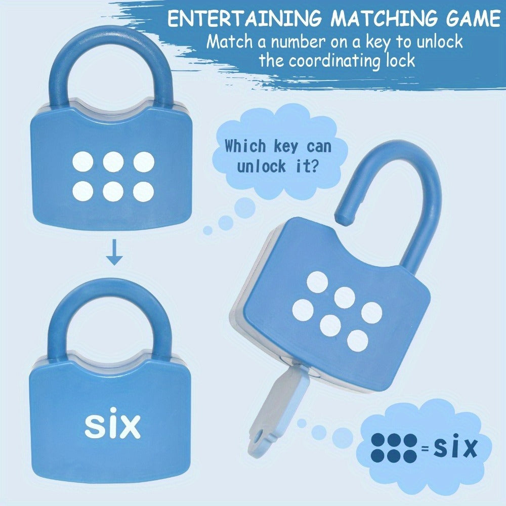 Ten-Piece Number Lock and Key Matching Set with Color-Coded Locks for Counting One Through Ten