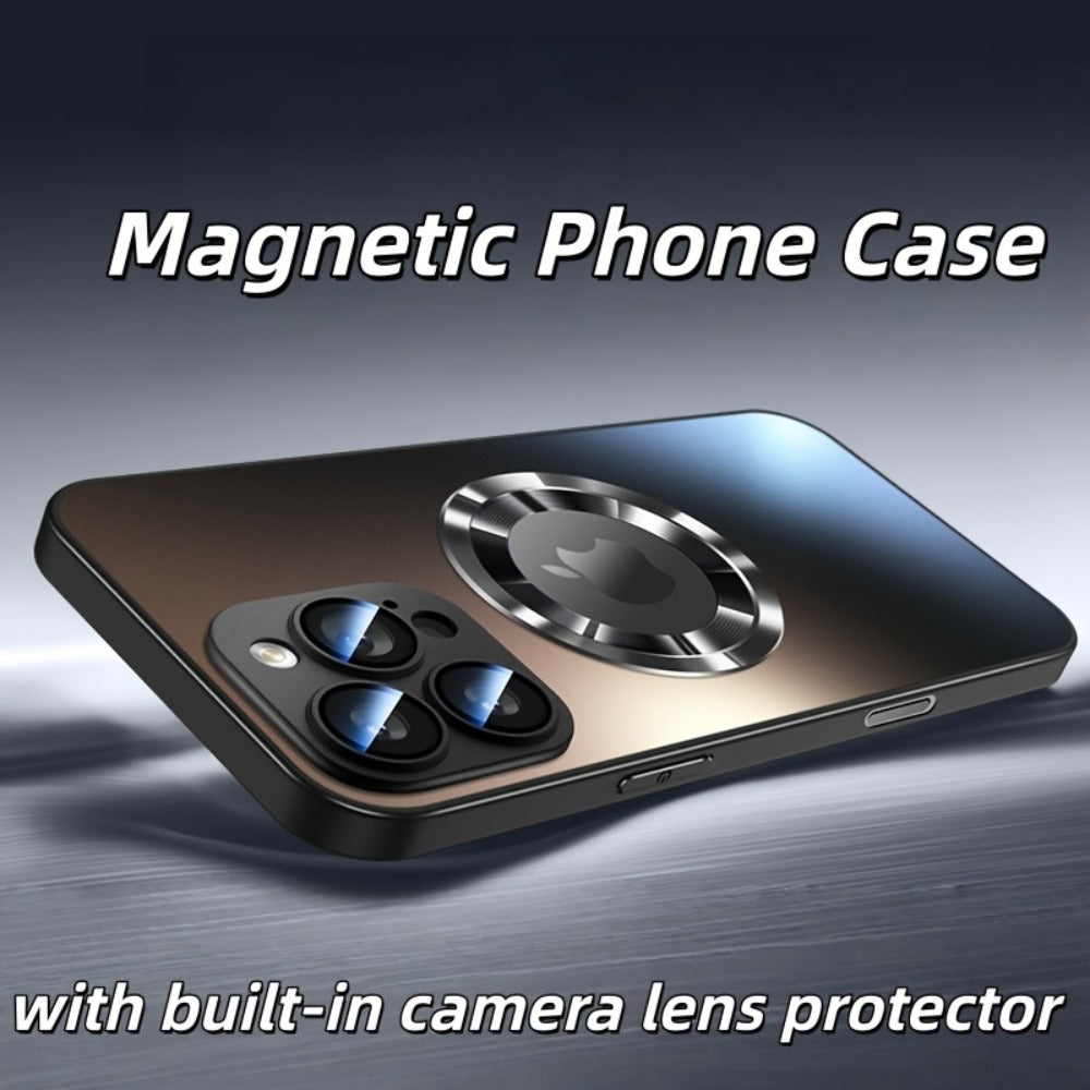 Frosted Glass MagSafe iPhone Case Ultra-Thin with Built-In Lens Film Anti-Drop Skin-Sensitive Protective Cover for iPhone 17 Pro Max 16 Pro 16 Plus 15 Pro Max 14 Pro – Slim Magnetic Wireless Charging