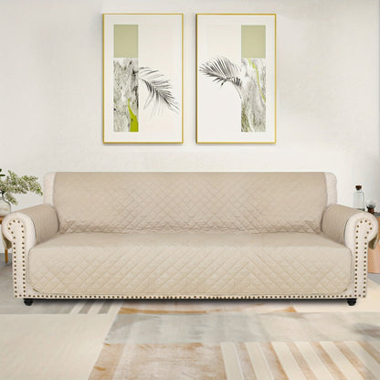 Sofa Cover Five-Layer Quilted Microfiber Protector with Elastic Strap and Foam Anchors for 3 or 4 Seats