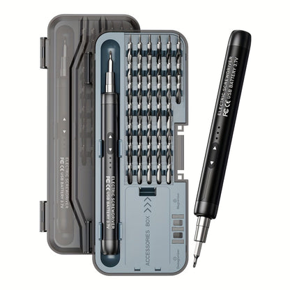 USB-Rechargeable Precision Electric Screwdriver Kit with 38 Magnetic Bits in Five Handle Colors