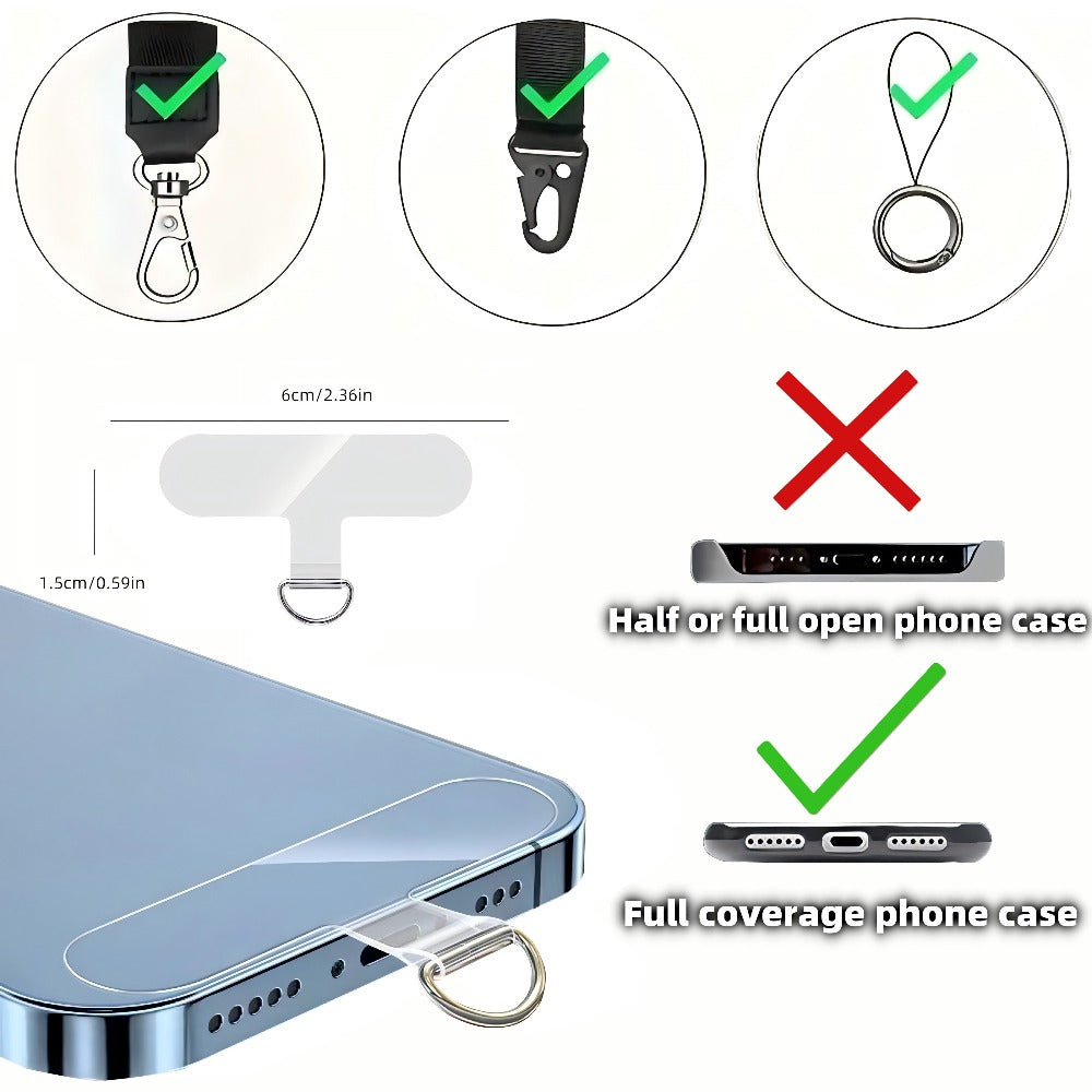 Transparent Phone Lanyard Patches, 30-Piece TPU Adhesive Tether Tab Set with Metal Rings for Full-Cover Phone Cases