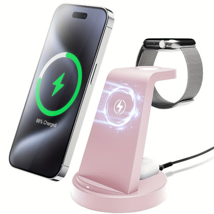 3-in-1 Wireless Charging Dock Multi-Color Fast Charge for iPhone 17 16 15 14 13 12 11 Pro Max, Apple Watch Ultra 2 Series 10 9 8 7 6 SE, AirPods 4 3 2 Pro & Samsung Galaxy – Black Blue Pink U1 U2