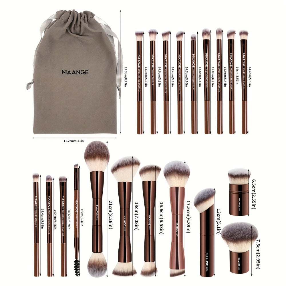 Professional Makeup Brush Set 20Pcs Metal Aluminum Tube Handle with Storage Bag Foundation Powder Blush Eye Shadow Kabuki Brushes for Women Travel Portable Multi-Function Black Gold