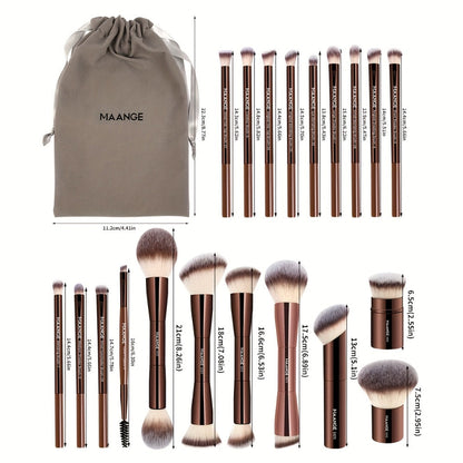 Professional Makeup Brush Set 20Pcs Metal Aluminum Tube Handle with Storage Bag Foundation Powder Blush Eye Shadow Kabuki Brushes for Women Travel Portable Multi-Function Black Gold