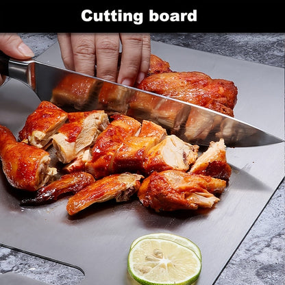 Cutting Board Compact Stainless Steel Double-Sided Prep Surface with Handle, 9.06 x 13.39 Inches