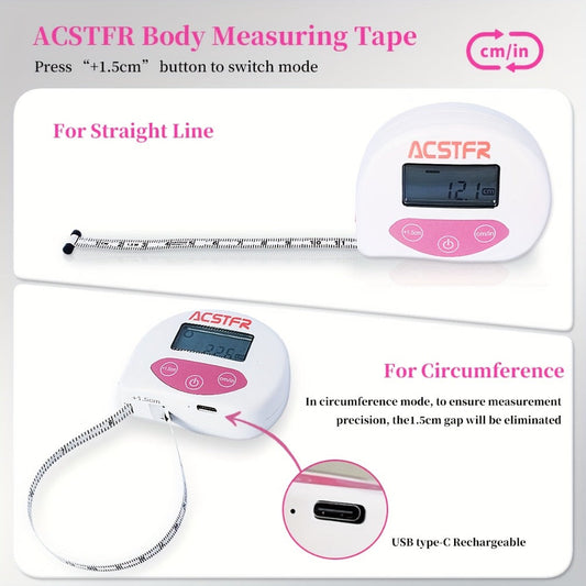 Digital Body Measuring Tape 60 Inch 150cm Smart Retractable Electronic Tape Measure for Weight Loss Waist Hip Chest Arm Body Measurement USB Rechargeable Fitness Tracker Tool
