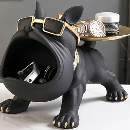 Resin Pug Bulldog Decorative Tray Statue | Dog Tray Organizer for Keys Jewelry Candy Earrings | Modern Art Home Decor Sculpture for Entryway Desk Office Dining Table | Unique Dog Lover Gift