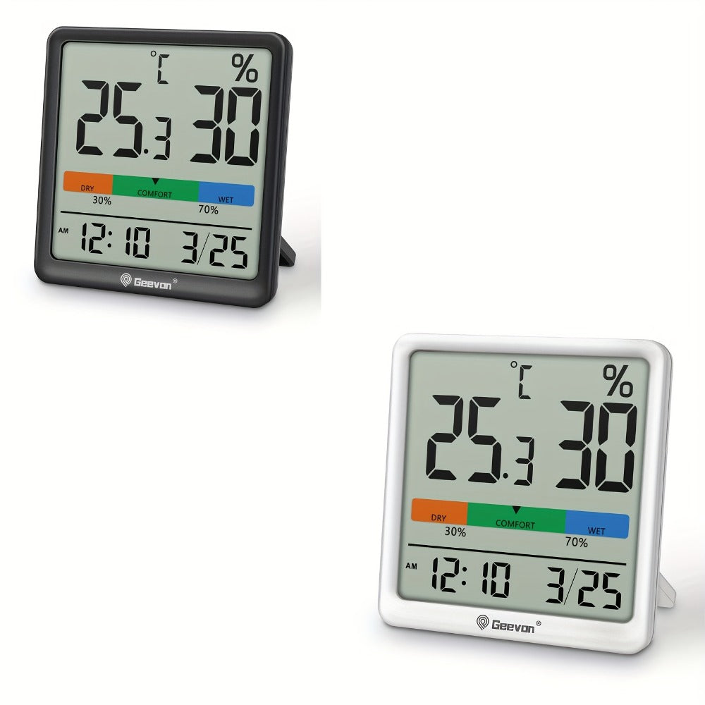 Digital Indoor Thermometer Hygrometer with Clock and Calendar in Exact Black or White Checkout Options