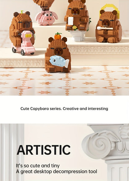 Capybara Micro Brick Building Set 562pcs Collector Edition – Miniature DIY Assembly Desk Decor Stress Relief Toy for Kids Teens Adults Capybara Lover Gift Birthday Easter Christmas Multiple Scenes