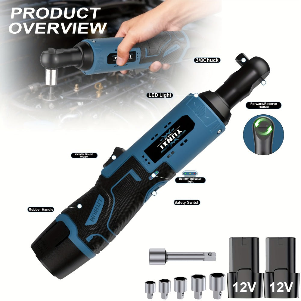 Power Tools YUNXI 12V Brushless Cordless Ratchet Wrench Kit with Batteries, Charger and Accessory Options