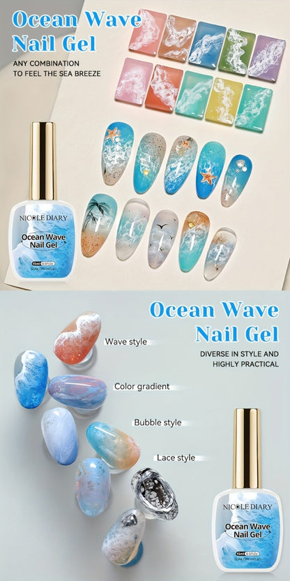 Gel Nail Polish NICOLE DIARY 2-Piece Watercolor and Ocean-Wave Set with Two 15ml Bottles for DIY Art