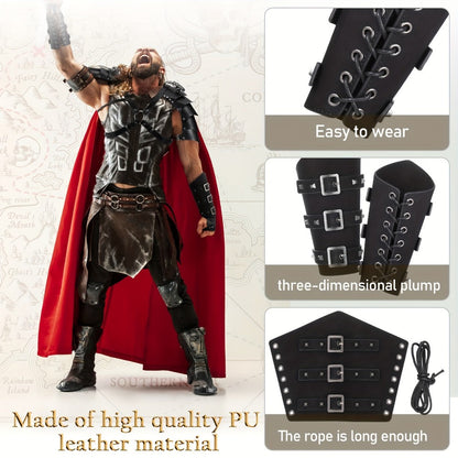 Costume Accessories 4-Piece Medieval Armor Set with Shoulder Cape, Arm Guards and Belt in Black