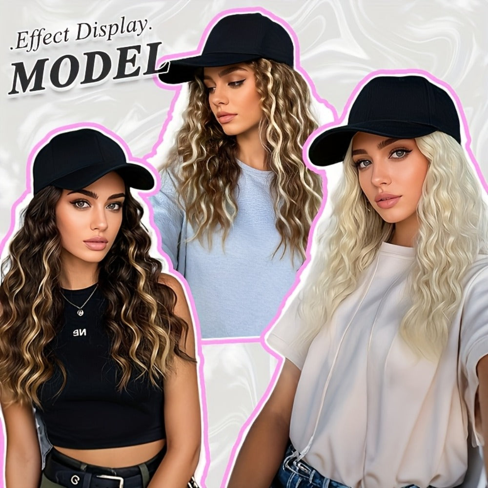 Synthetic Wig 18-Inch Curly-Wavy Baseball Cap Style in Three Highlighted Color Codes for Daily Wear