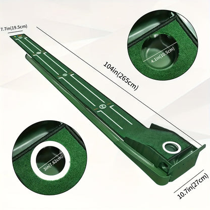 Indoor Golf Putting Mat with Gravity Ball Return, Alignment Guides, Folding Base and Post-Hole Collector