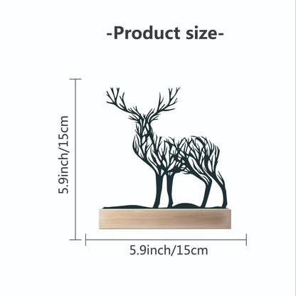 Tabletop Deer Branches Decoration with Wood Base - Iron Metal Antler Desk Sculpture for Living Room Bookshelf TV Cabinet Wine Cabinet Office Desk, Halloween Christmas New Year Home Decor Gift
