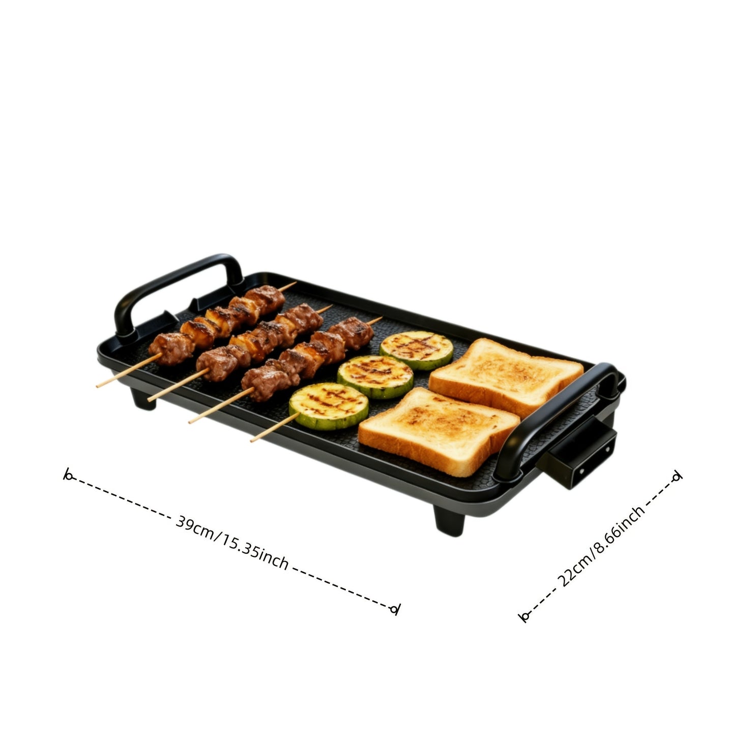 Rectangular Electric Griddle in 15.35 x 8.66 or 22.83 x 10.24 Inches with End Handles and Drip Area