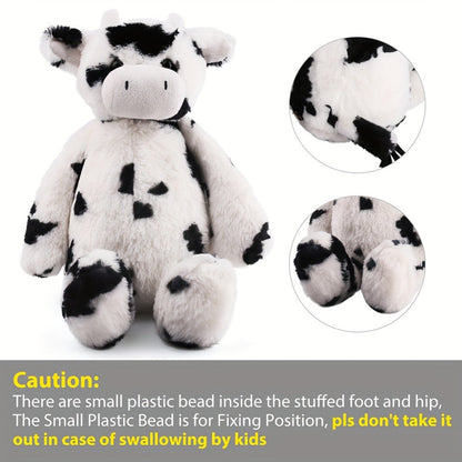 Stuffed Animal Black-and-White Cow in 16-Inch Size with Plush Fur and Machine-Washable Care