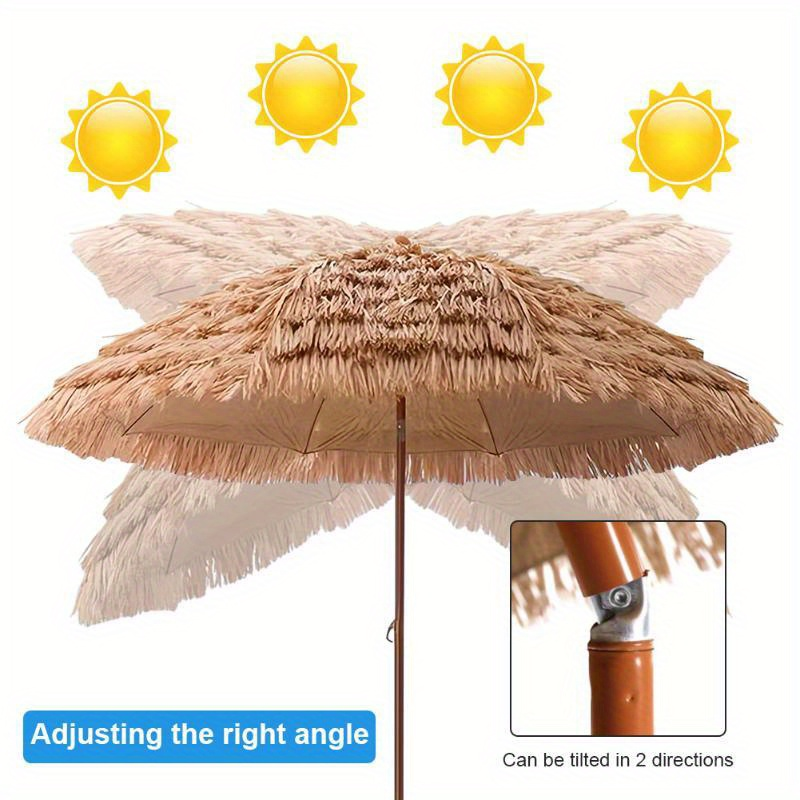 Patio Umbrella 7.5FT Thatch-Style Tiki Design with Steel Pole, Iron Frame, Push Tilt and UV Shade