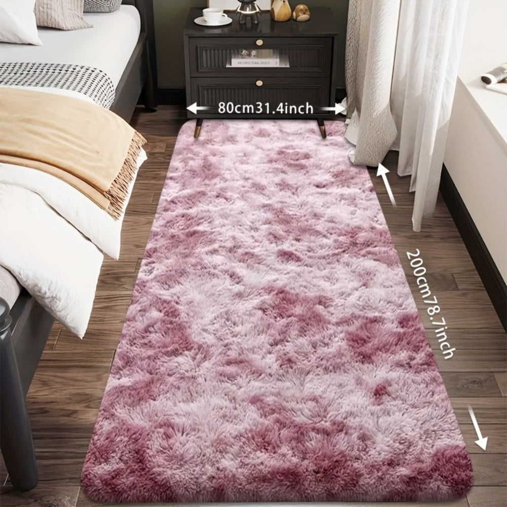 Tie-Dye Plush Bath Mat Runner, 80 x 200cm with Long-Pile Surface in Light Grey, Dark Gray, Light Pink or Black
