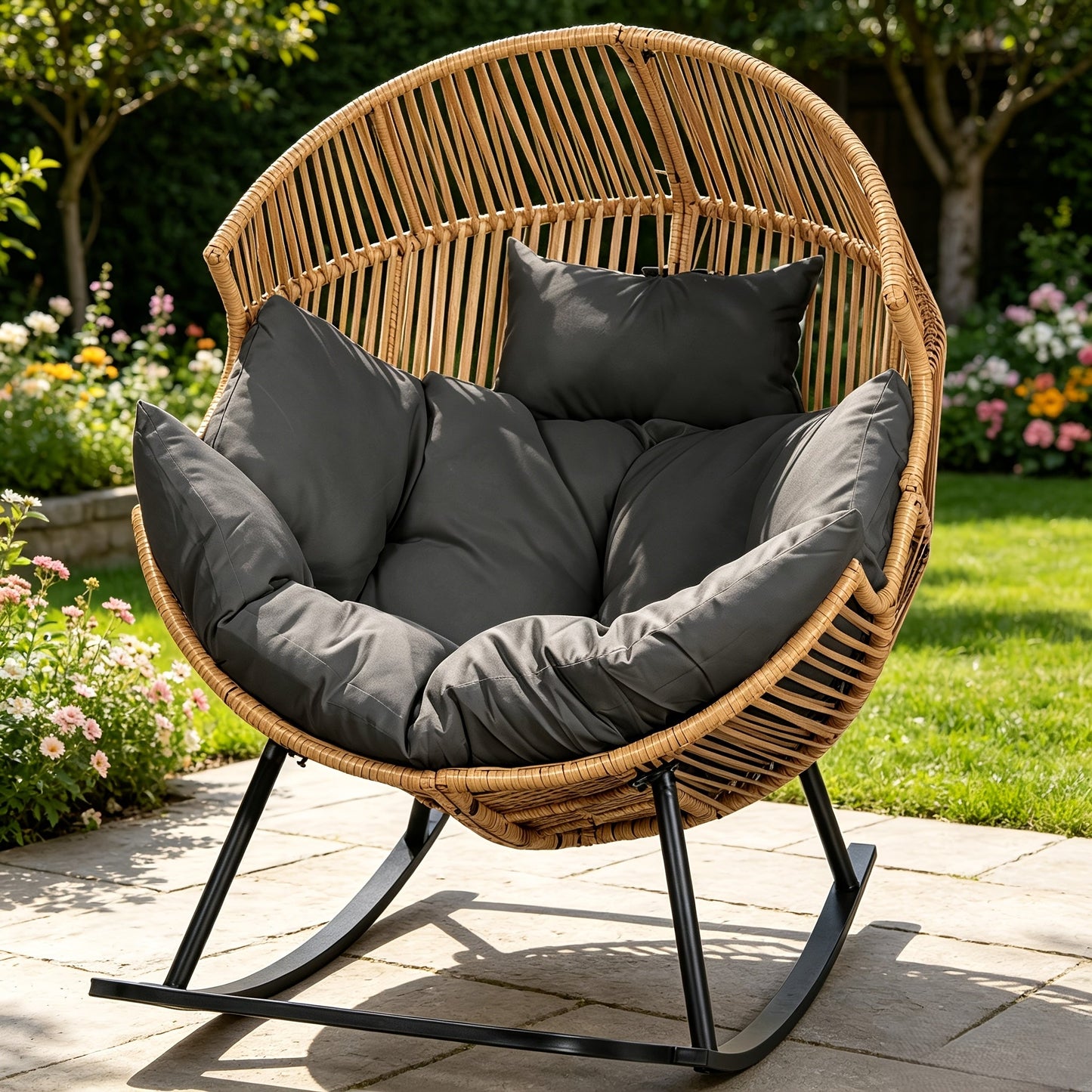 Egg Chair Outdoor Wicker PE Rattan Oversized Patio Lounge Chair with Cushion Rocking Egg Chair for Backyard Balcony Garden Beige Black Black/Rattan