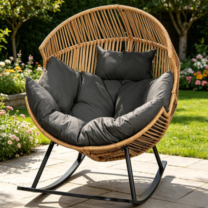 Egg Chair Outdoor Wicker PE Rattan Oversized Patio Lounge Chair with Cushion Rocking Egg Chair for Backyard Balcony Garden Beige Black Black/Rattan