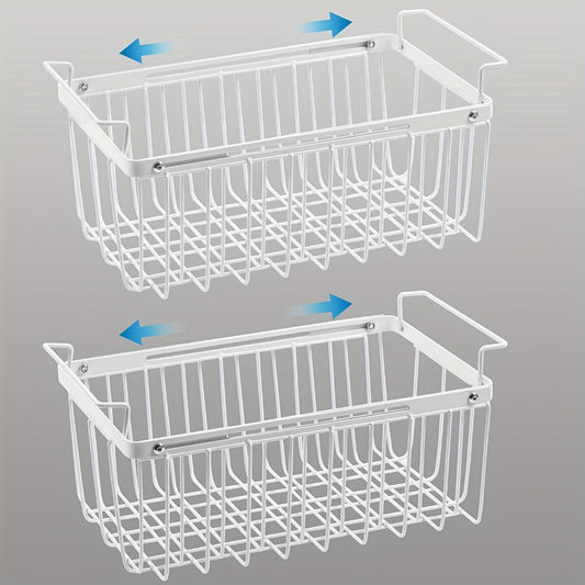 Freezer Organizer Bins, Expandable Chest Freezer Baskets with Hanging Handles – Adjustable Wire Basket 15.6" to 24.3", Heavy-Duty Iron Rust-Proof Deep Freezer Storage for Most Chest Freezers, 2 Pack