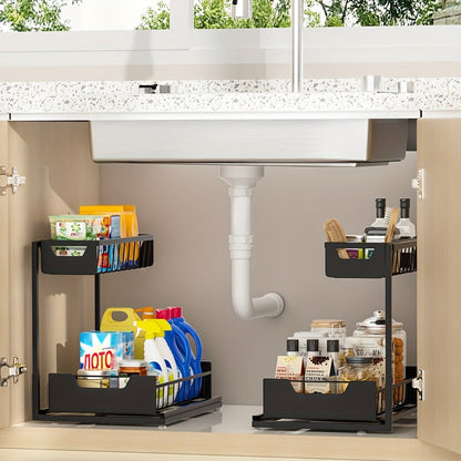Two-Tier Sliding Under-Sink Organizer in Black, White or Gray with One- or Two-Pack Options