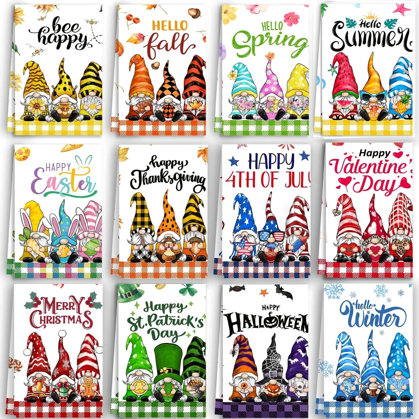 Christmas Kitchen Towels Set 12-Piece Gnome Dish Towels – Absorbent Seasonal Hand Towels for Holiday Kitchen Decor, Tea Towels & Dishcloths