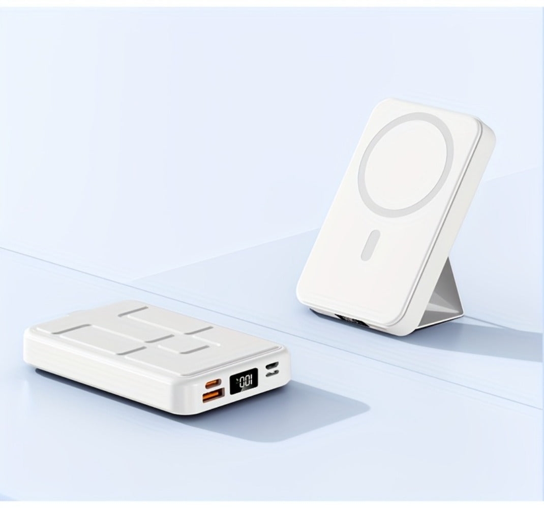 10000mAh Magnetic Power Bank with Folding Kickstand, Percentage Display and Multiple Charging Ports