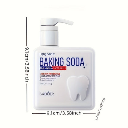 Pump Dispenser Toothpaste 300g Family Size — Probiotic & Baking Soda Formula for Deep Cleaning, Natural Whitening & Fresh Breath, Hygienic Mess-Free Pump, Brightening Daily Oral Care for Adults
