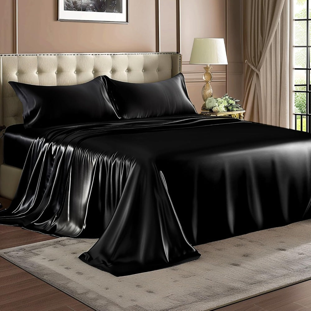 Satin Bed Sheets Set 2100TC Ultra Soft 3/4pcs – Silky Smooth Breathable Satin Bedding for Twin Full Queen King, 5-Star Luxury Hotel Experience, Solid Color, 7 Colors Available