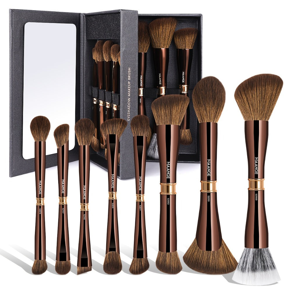 Double-Ended Makeup Brush Set 8-Piece with Storage Box – Premium Aluminum Alloy Handle, 16 Brush Heads for Foundation Blush Contour, Travel-Ready Gift for Women