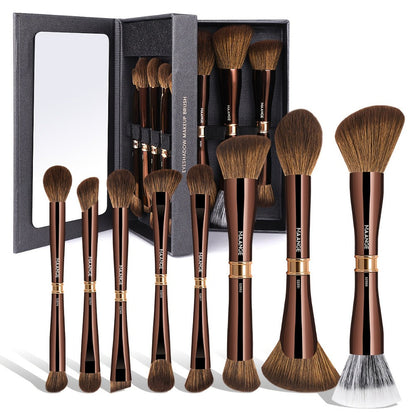 Double-Ended Makeup Brush Set 8-Piece with Storage Box – Premium Aluminum Alloy Handle, 16 Brush Heads for Foundation Blush Contour, Travel-Ready Gift for Women