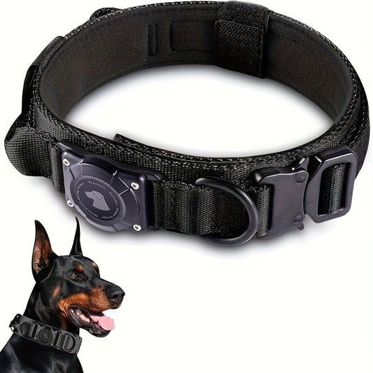 Tactical Dog Collar with AirTag Holder and Handle Adjustable Heavy Duty PC Case GPS Tracking Compatible for Medium Large Dogs M L XL 9 Colors No AirTag