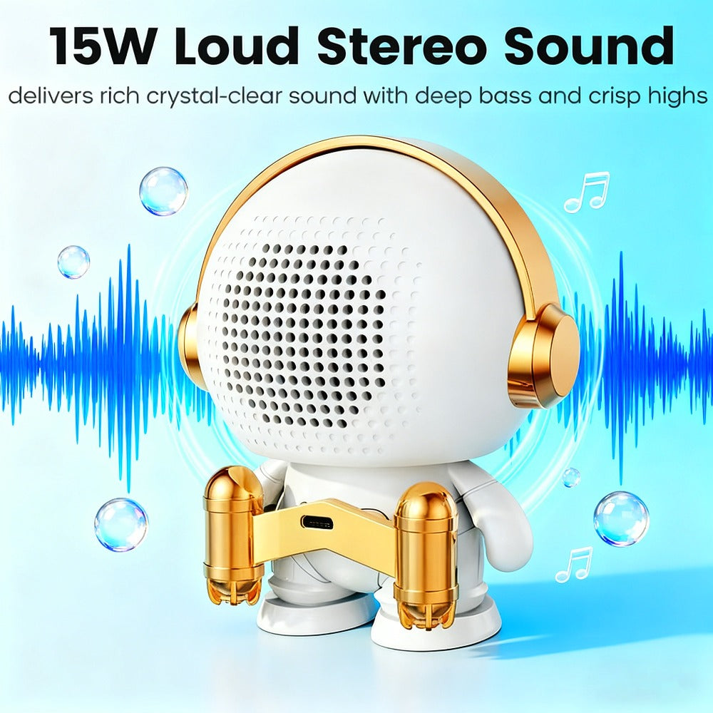 Portable Bluetooth Speaker Astronaut Mini Desktop Design with LED Light and USB Rechargeable Power