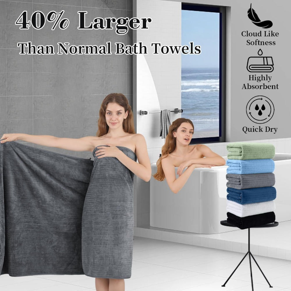Bath Towels Set 4-Pack Oversized 35 x 70 Inch Microfiber Sheets in Five Color Options for Home and Guest Use