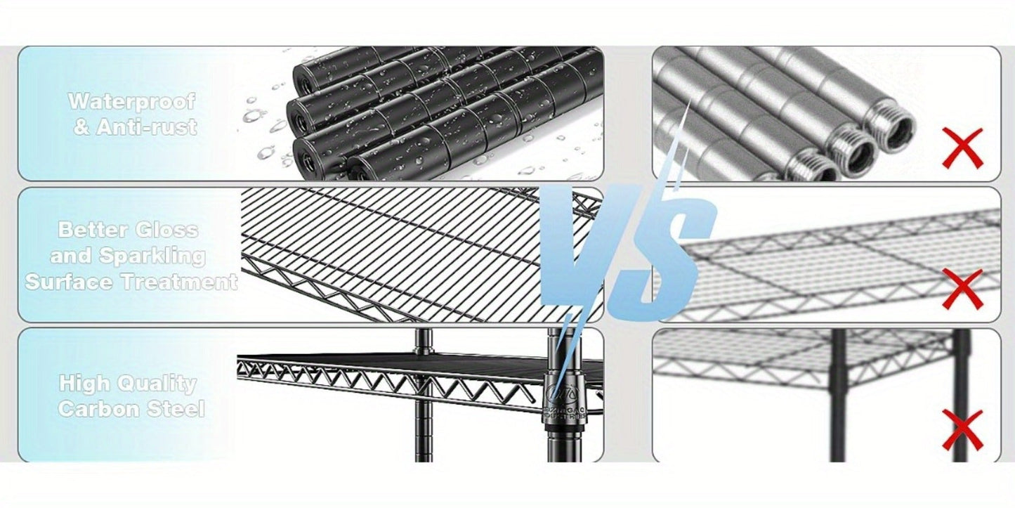 Metal Storage Shelving Unit Heavy Duty Adjustable 4 5 Tier Steel Shelf Rack for Garage Kitchen Pantry Workshop Black Chrome MZG