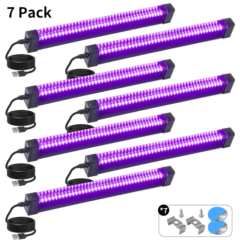 Compact USB UV Black-Light Bar Set with Pictured LED Rows, Inline Controls and 5-, 6-, 7- or 8-Pack Options