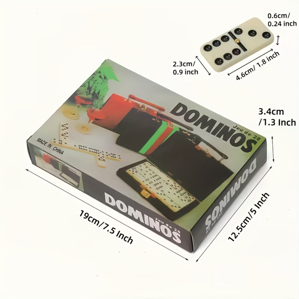Domino Set 28 Tiles Classic Black with Leather Case – Durable Plastic Dominoes Portable Storage Box for Family Games Party Group Play, Holiday Christmas Thanksgiving Gift