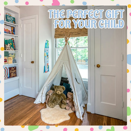 Kids Teepee Play Tent with 140 x 120cm Frame, White, Blue, Pink or Star Fabric Options and No Sitting Mat