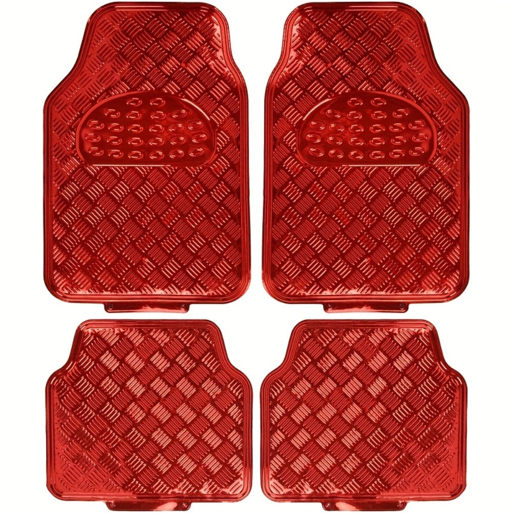 All-Weather Car Floor Mats Full Set, Metallic Chrome Non-Slip Heavy-Duty Universal Fit Floor Liners for Cars SUVs Trucks, Front & Rear Shiny Automotive Carpet Protection in 6 Colors
