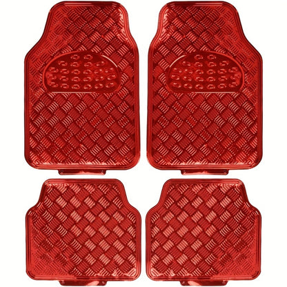 All-Weather Car Floor Mats Full Set, Metallic Chrome Non-Slip Heavy-Duty Universal Fit Floor Liners for Cars SUVs Trucks, Front & Rear Shiny Automotive Carpet Protection in 6 Colors