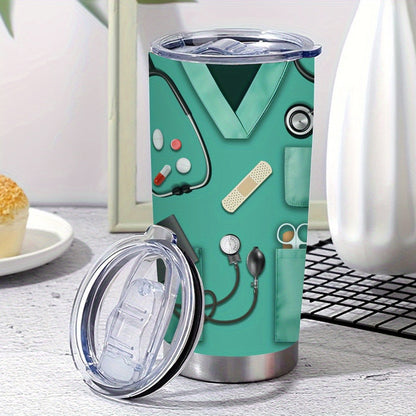20oz Nurse Medical-Kit Graphic Tumbler with Clear Lid, Metal Straw and Rose Red, Green or Purple Colors