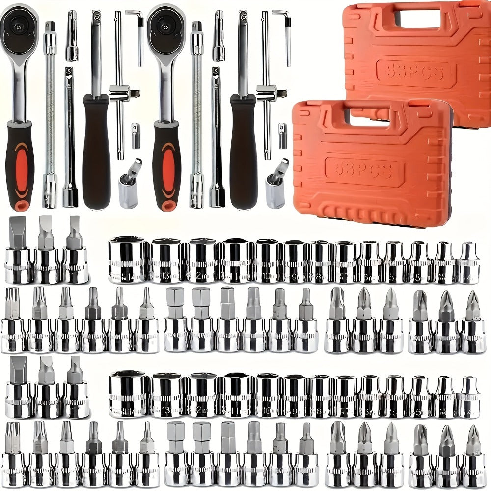 Home and Automotive Repair Tool Kit with Storage Case in 55-, 82-, 94- or 121-Piece Configurations
