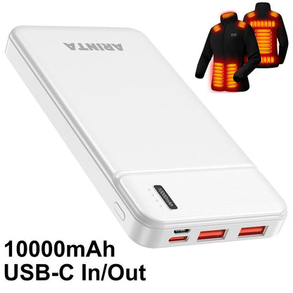 Power Bank 10000mAh Slim with 22.5W PD, 20W USB-C Input/Output and Dual USB-A Ports in Black or White