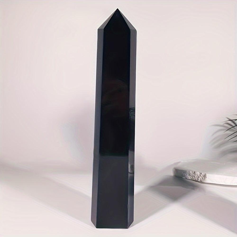 Black Hexagonal Crystal Tower Decor with 0.55-1.1 lb Weight Range for Shelf, Desk or Office Display